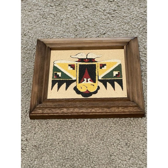 2 Vintage Handmade Natural Sand Wall Arts‎  "The Thunderbird" + "Pueblo Pottery" - Picture 1 of 10